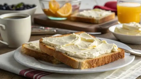 A small bowl of creamy homemade low fat cream cheese on a rustic kitchen table, surrounded by simple ingredients like cottage cheese, yogurt, and lemon; soft natural light coming through a window, slight clutter in the background, showing a real home kitchen setting.